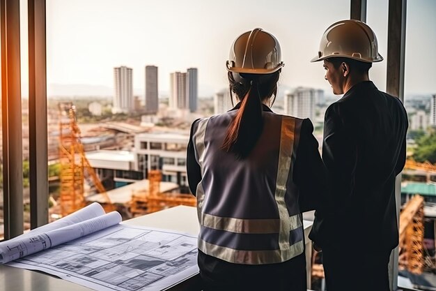 foremen helmets construction engineers meeting architect men woman construction brainstorm management engineering drawing generative ai illustration 162695 8943 foremen helmets construction engineers meeting architect men woman construction brainstorm management engineering drawing generative ai illustration 162695 8943